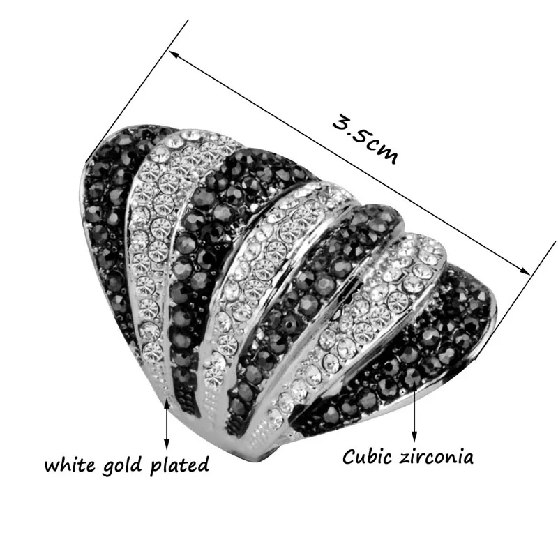 SINLEERY Retro Black White Cubic Zirconia Big Wide Rings for Women Party Jewelry Bague Femme Size 6 7 8 9 10 JZ180 SSB