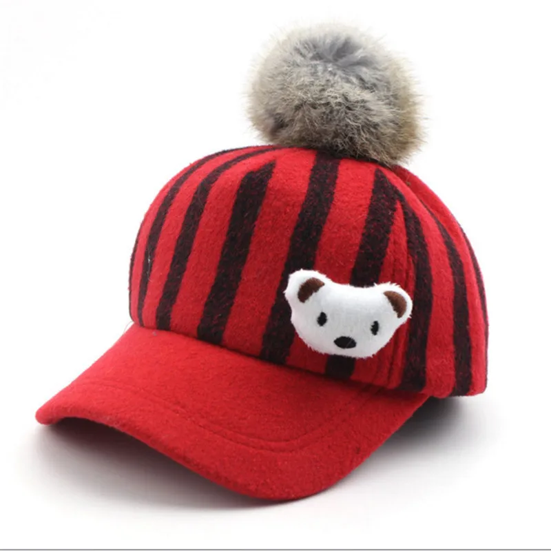 Новые дети мальчики девочки зима Шапки Бейсбол меховые шапки мяч Snapback шляпа для детей в полоску Outerdoor теплая Повседневное Hat touca inverno