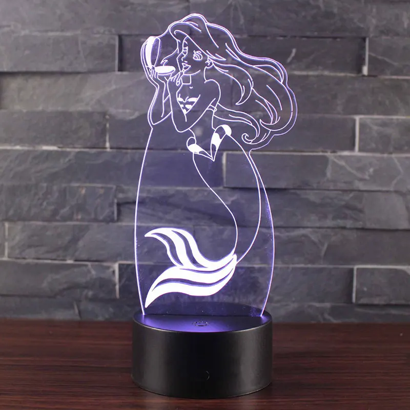 Мультяшная Русалка тема 3D светодиодный лампа светодиодный ночник 7 цветов Изменение сенсорного настроения лампа Рождественский подарок