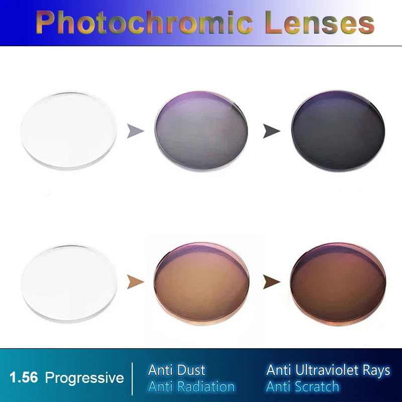 

New 1.56 Super Tough Photochromic Digital Free-form Progressive Lenses Light Sensitive Color Changing Fast Change Lens