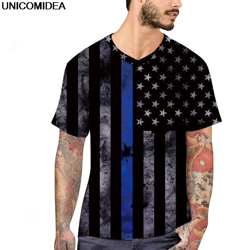 USA Flag T Shirt Men Women V Neck 3D Tshirt Print Striped American Flag