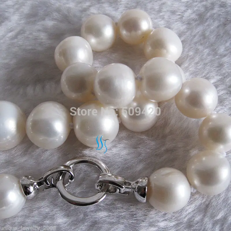 

W&O658>>18" 13-17mm White AA Freshwater Pearl Necklace Huge Size Strand Jewelry (C0309)