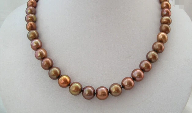 

CBN318 popular 11mm round coffee freshwater pearl necklace17"