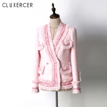 High Quality Autumn Pearls Tassels Jacket Coat Women Elegant Pink Long Sleeve Tweed Winter Jacket Overcoat chamarra mujer