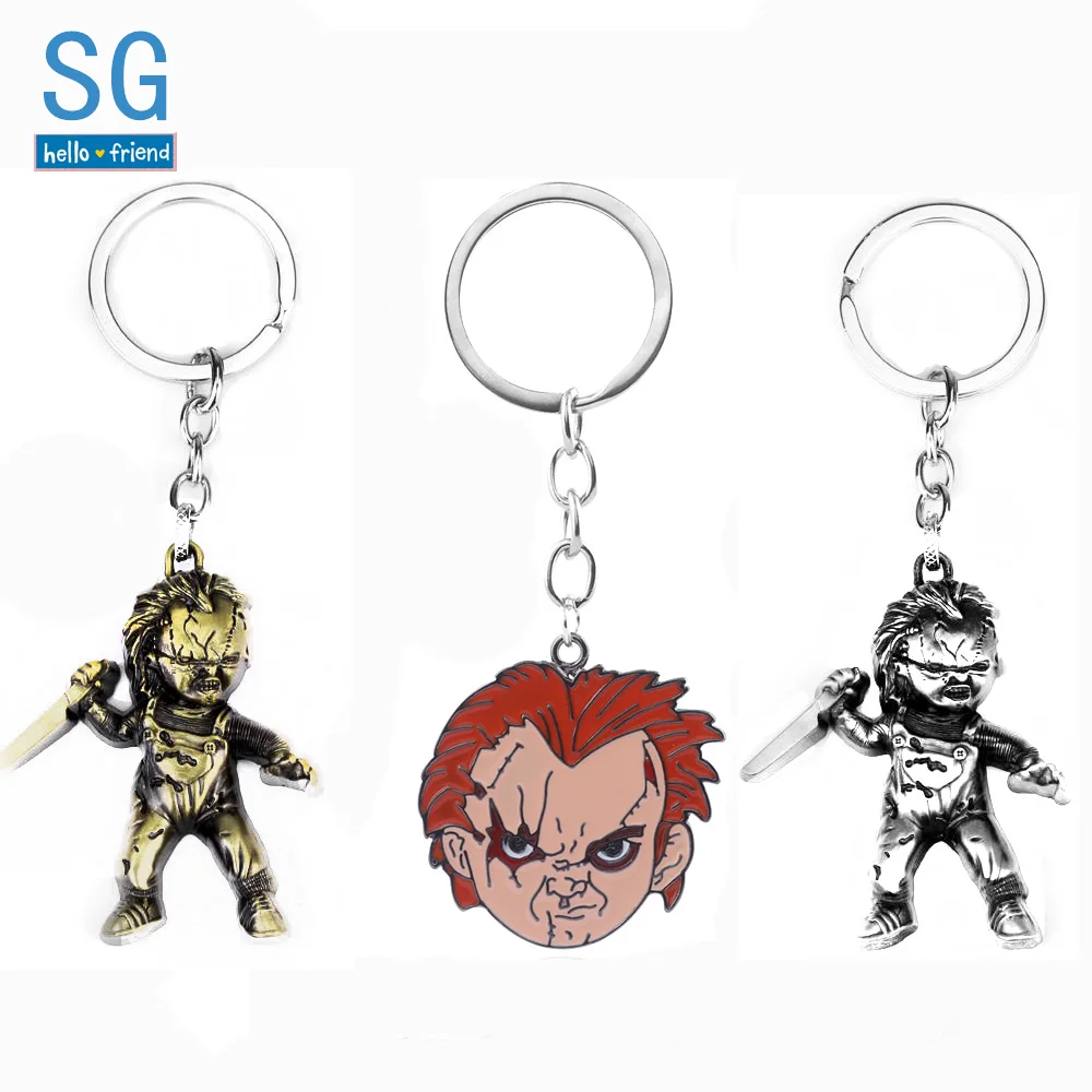 

SG Hot Movie Seed Bride Curse Of Chucky Keychains Pendants Child's Play Triloquist Doll Metal Keyring Choker Men Jewelry Gifts