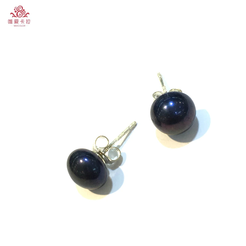 

WEICOLOR Flatround 8-9mm Black Natural Freshwater Pearl Earring Studs With Silver Pins.Different Color Available.