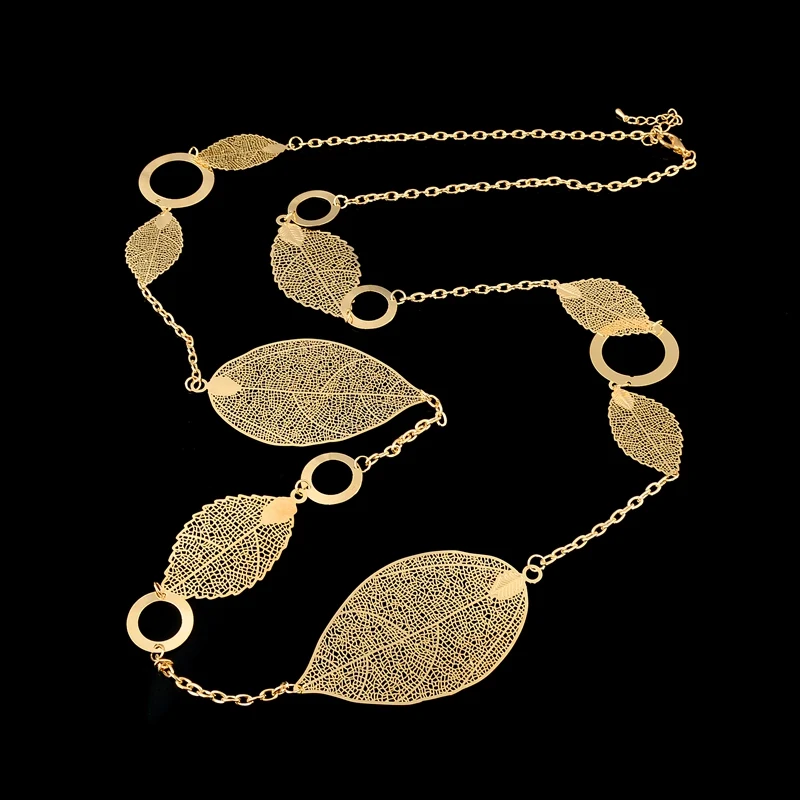Винтажное длинное массивное ожерелье LongWay, золотого цвета, серебряного цвета, круглый цветок, Женское Ожерелье, s& подвески, ювелирные изделия SNE150001 - Окраска металла: gold leaf