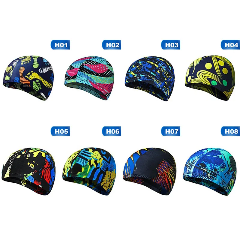 Hot Stylish Unisex Swimming Cap Waterproof Flexible Swim Pool Hat For Adult Men Women Kids 1PCS Elastic Fabric Swim Cap