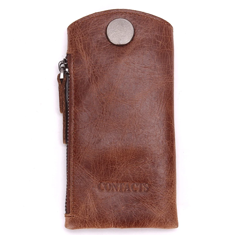 Car Key Holder Genuine Leather Keychain Zipper Purse Car Key Holder Case Mini Man Small Wallet Bag Key Organizer Keepers 2019