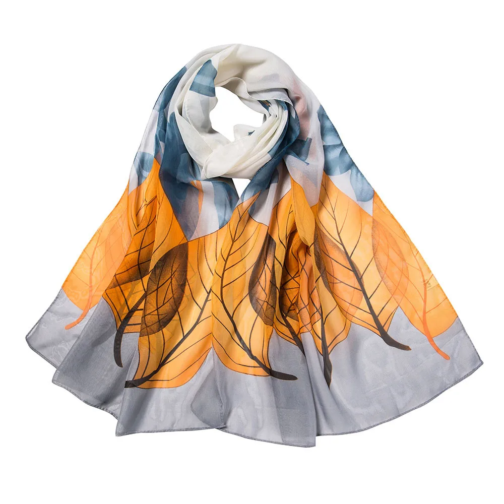 

KLV Women Fashion Chiffon Leaves Printing Soft Wrap scarf Ladies Shawl Scarf Scarves Vintage Thin Scarve High Quality 20190308