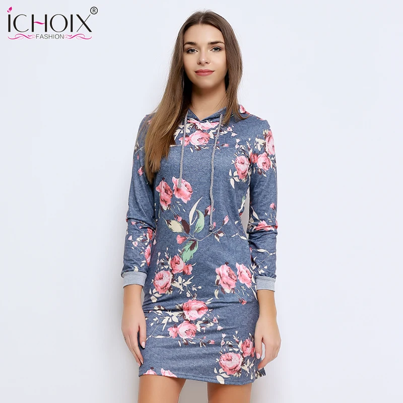 2017 Autumn Winter Women Hoodie Sweatshirts Dress Rose