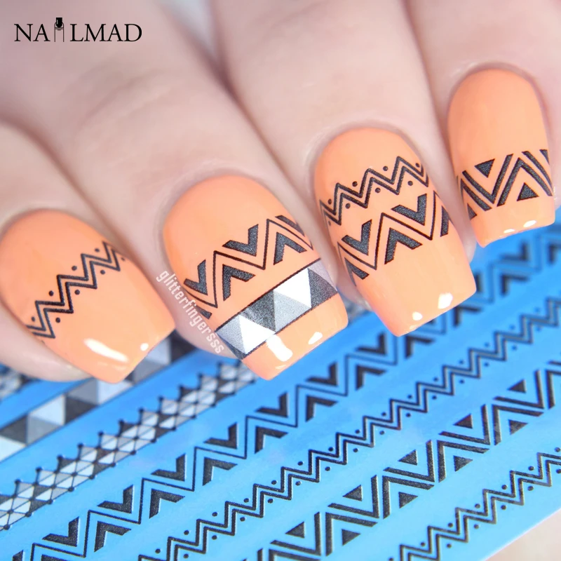 

1 sheet Black Chevron Nail Water Decals Triangle Transfer Stickers Geometry Shaped Nail Art Sticker Decoration DS167
