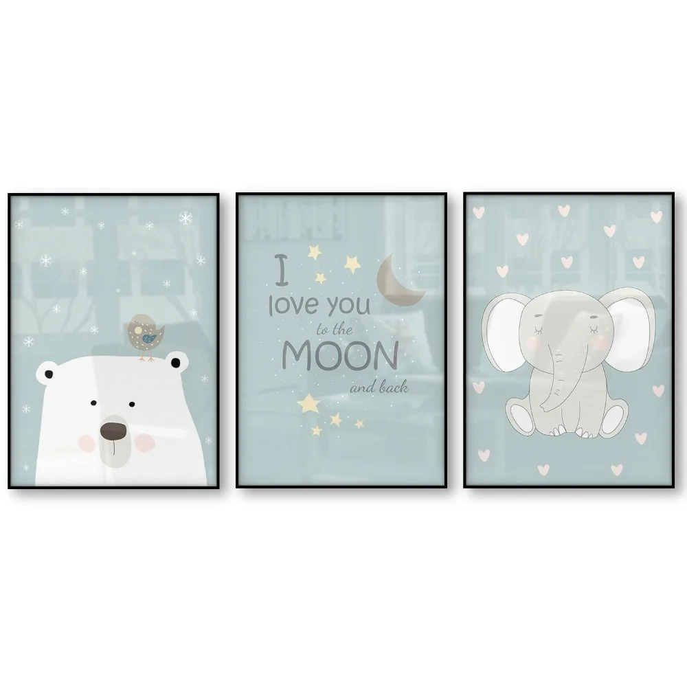 Полярный медведь птица слон I Love You to the Moon and Back Детский Настенный художественный