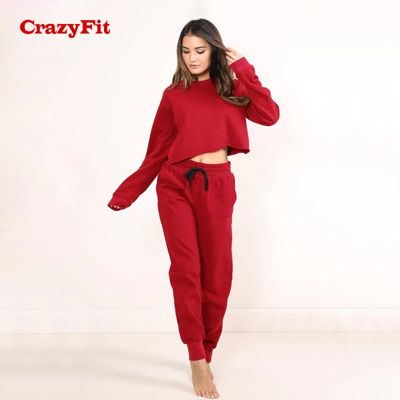 Женский спортивный костюм CrazyFit серый и красный комплект из 2 предметов с длинным