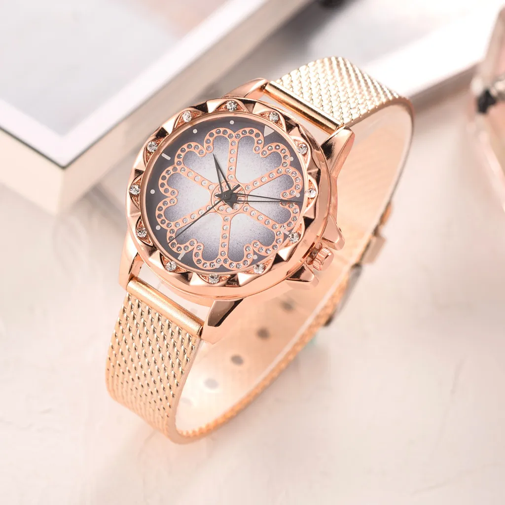 

Susenstone vansvar Women's Casual Quartz Plastic Leather Band Lucky Flower Rhinestone Watch Wristwatch Clock Reloj femenino @2