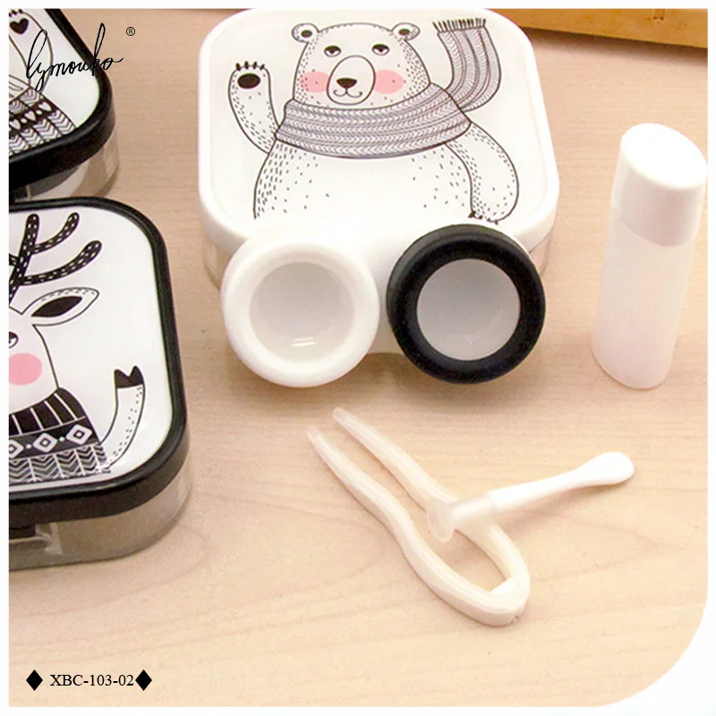 Lymouko милый дизайн с изображением медведя лося кролика чехол с зеркалом для женщин подарок портативный контейнер линзы коробка
