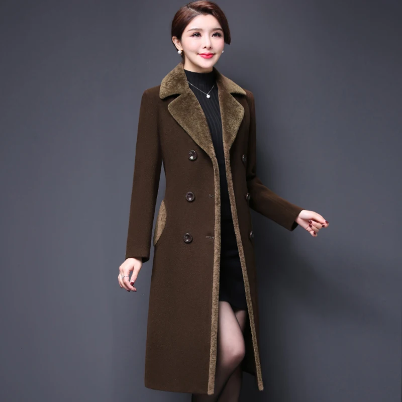 Большие размеры, зимняя куртка, пальто, теплая шерстяная парка для женщин, длинное утолщенное кашемировое пальто, высокое качество, элегантное шерстяное пальто L529