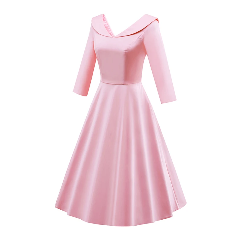 Kostlish 2017 Retro Hepburn 50s Women Dress 34 Sleeve A-Line Vintage Dress Elegant Big Swing Rockabilly Party Dresses Plus Size (5)