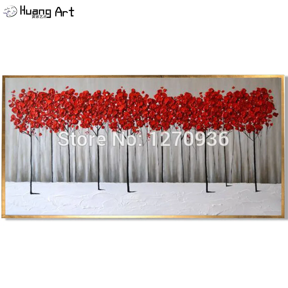 

2019 New 100% Handmade Purple Trees Forest Landscape Decorative Painting on Canvas Modern Knife Red Tree Wall Painting