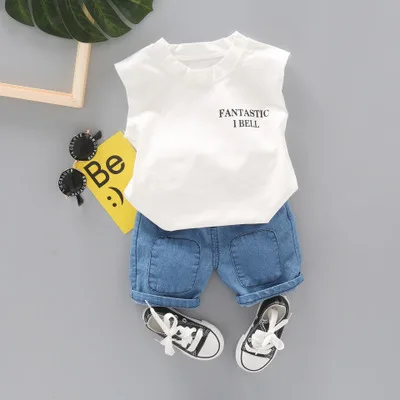 Toddler Boy Clothes Children's Summer New Cartoon Pullover Vest Shorts Two-piece Boy's Children's Sleeveless Vest Suit