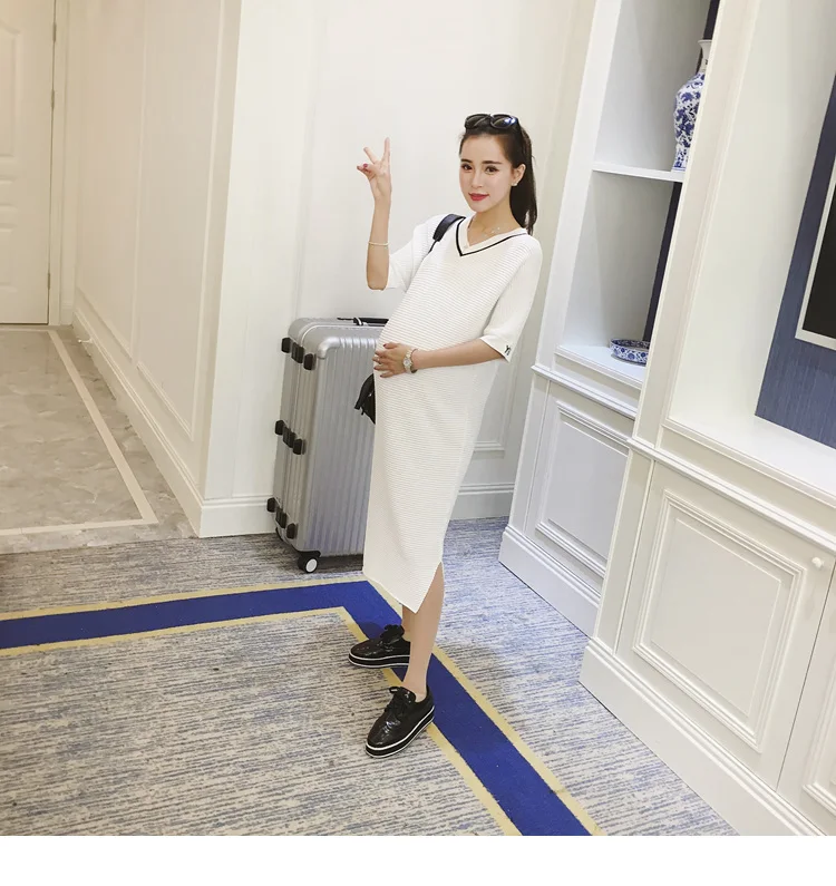 2018 Summer Short sleeve Side Splits White Maternity Dress Elegant Maternity Clothes for Pregnant Women Black Pregnancy Clothing (38)