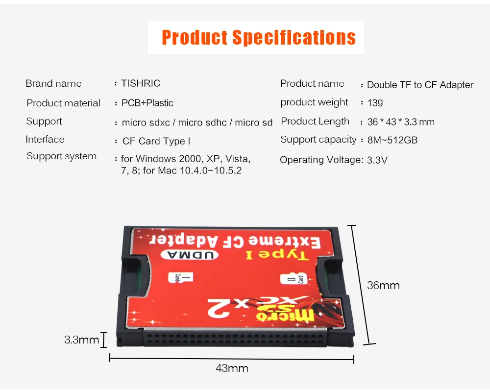 TISHRIC 2018 два порты Micro SD TF CF адаптер для MicroSD HC Compact Flash Тип I устройство чтения карт памяти конвертер