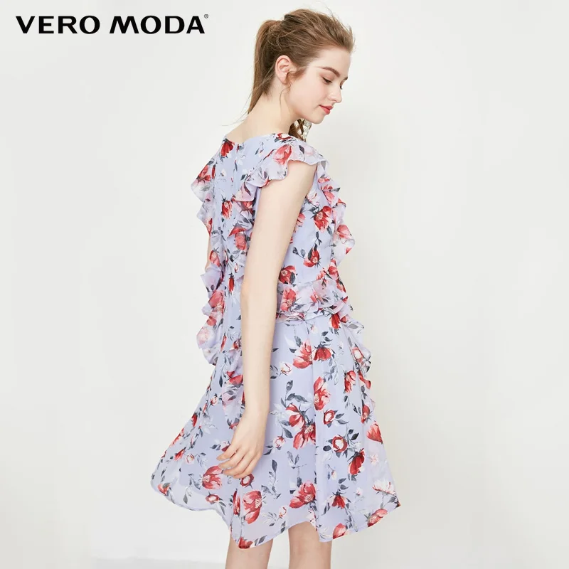 Vero Moda 2019 летнее платье женское пляжное без рукавов шифоновое с цветами |