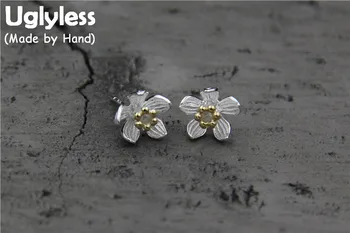 

Uglyless Real S925 Sterling Silver Girls Students Romantic Flowers Stud Earrings Ethnic Simple Fashion Floral Studs Fine Brincos