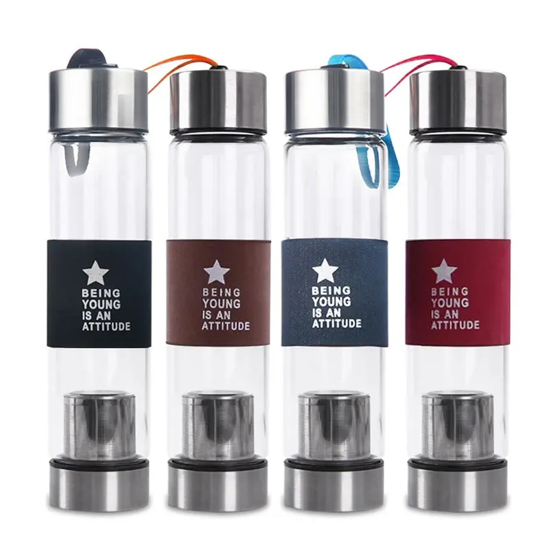 

450ml Water Bottle with Tea Strainer Carry Loop Outdoor Travel Sport Drink Protein Shaker Portable Large Capacity Drinkware