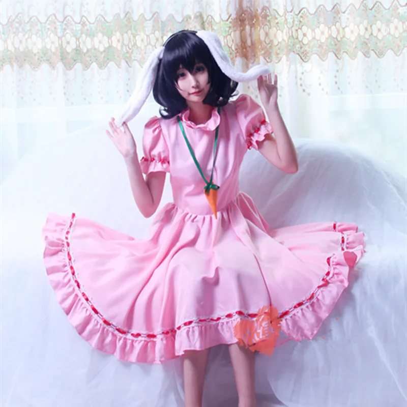 Inaba Tei Tewi костюм для косплея Аниме TouHou проект женский розовый Лолита сладкий