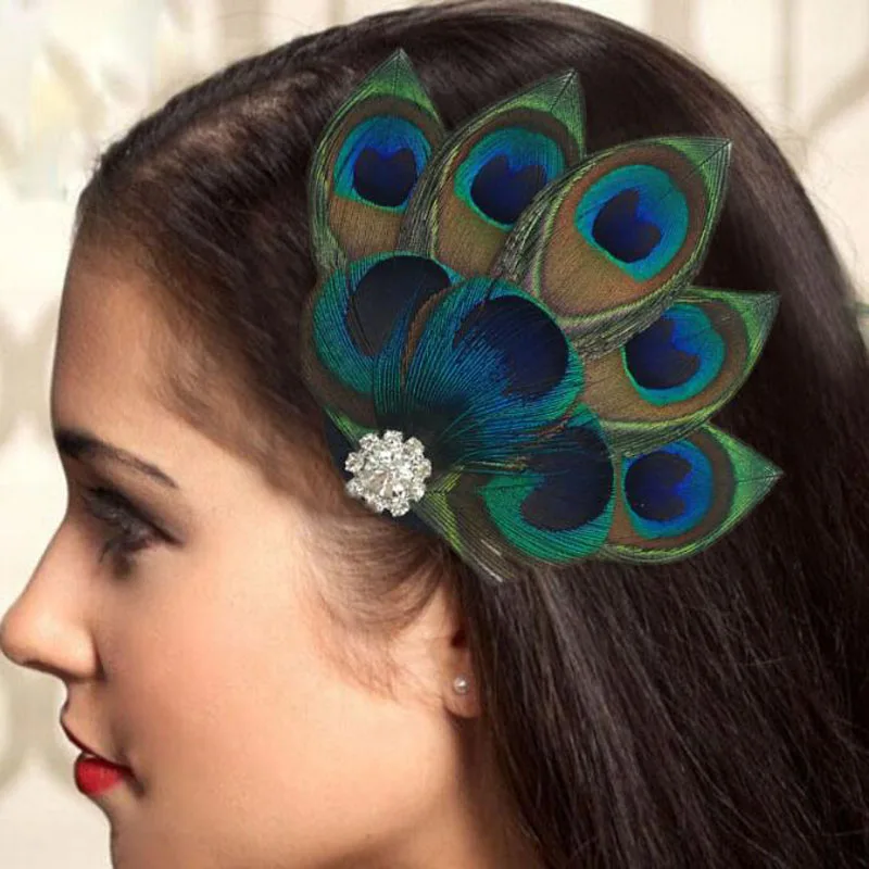 

Peacock Feather Rhinestones Bridal Wedding Hair Clip Pin Head Hairpin Y510