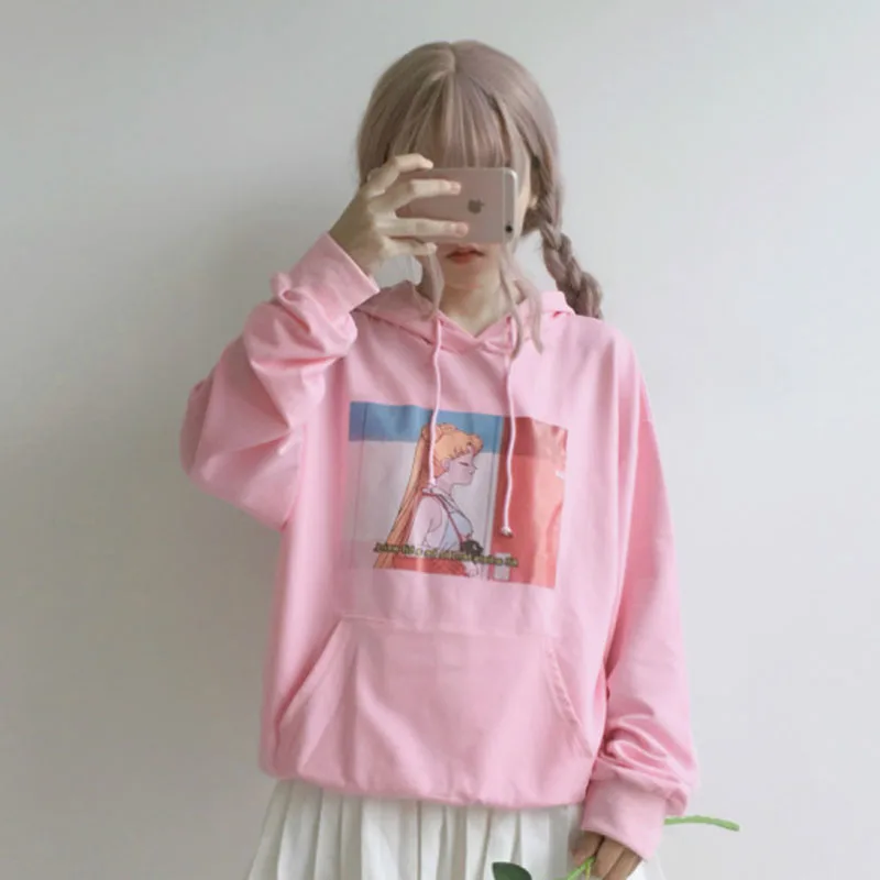 Корейский мультфильм красота девушка печати белый розовый толстовки женщин зима