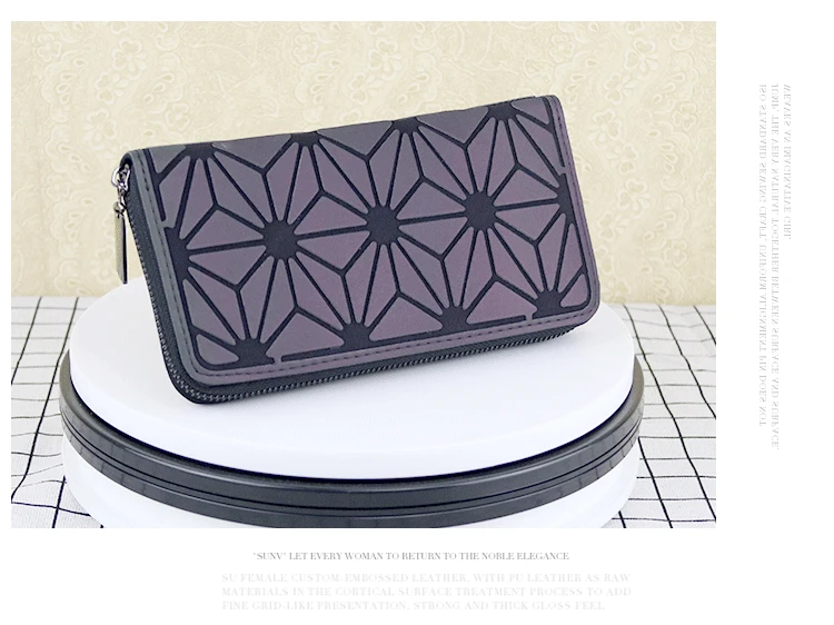 ZYJ Luminous Women Laser Geometry Quilted Plaid Long Wallets Dazzle Colour Girls Zipper Sequins Lattice Clutch Wallet Purse Bag (20)