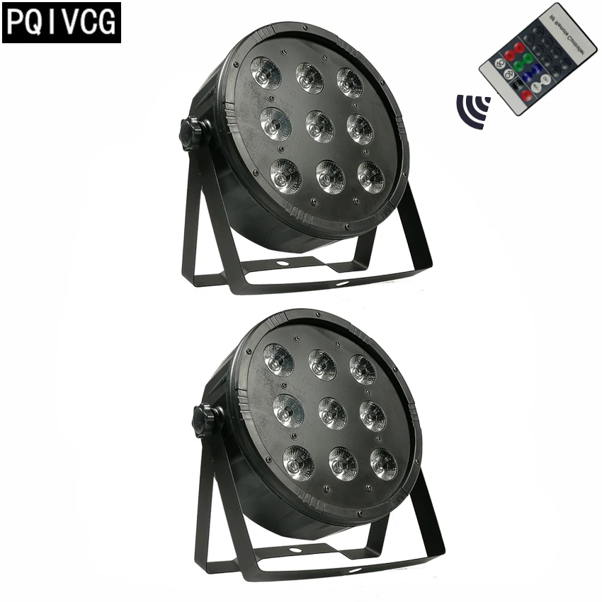 

2pcs/lot Remote control 9x12w led par light rgbw 4in1 dmx512 flat par led par lights professional disco equipment
