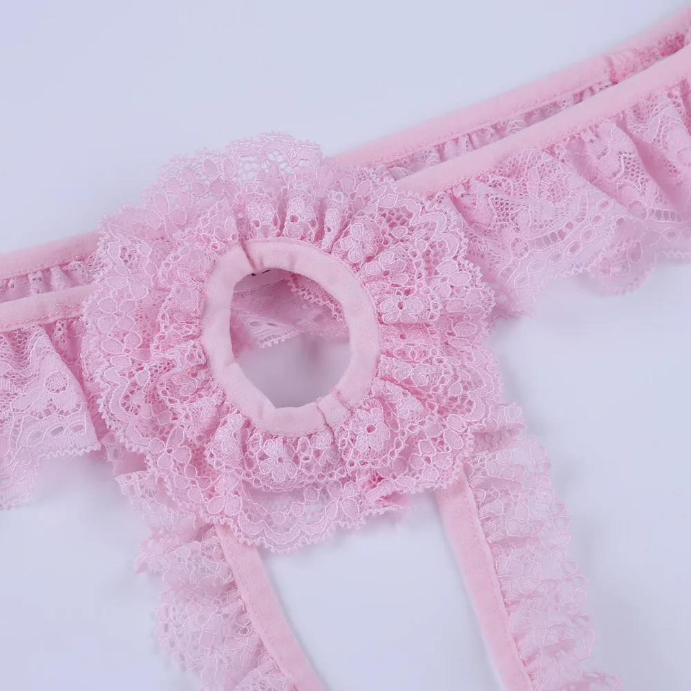 Mens Underwear Mens Lingerie Exotic Gay Panties for Sexy Mens Lacy Frilly Sissy Panties Crotchless Open Back Briefs Underwear with Open Hole