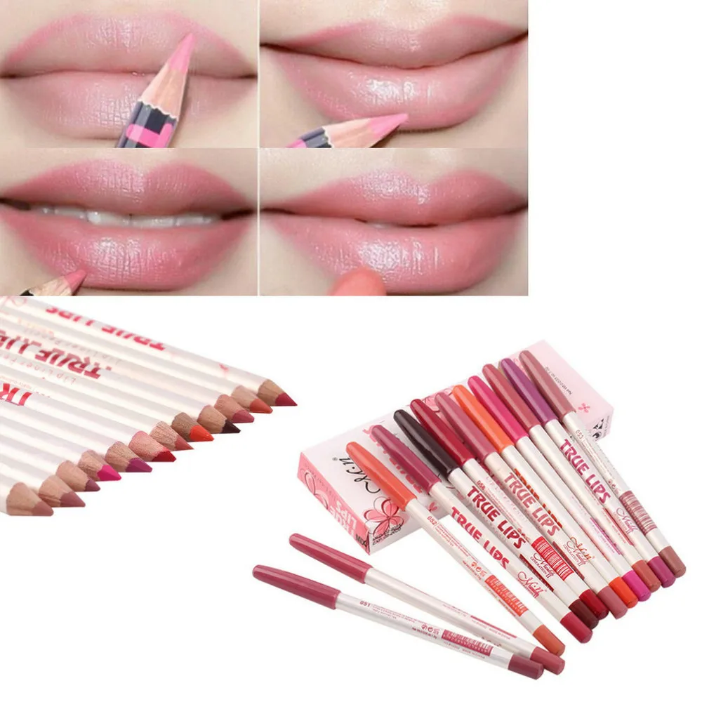 

12PCS/LOT Multicolor Miss Rose Lip Liner Pencil Functional Eyebrow Eye Lip Makeup Waterproof Colorful Cosmetic Lipliner Pen