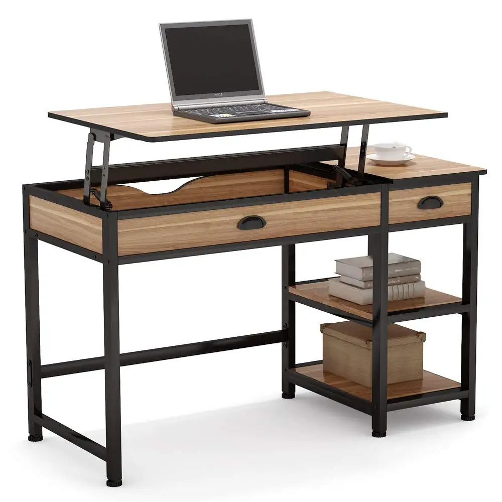 Rustic Lift Top Computer Desk With Drawers Writing Study Table