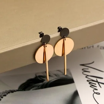 2017 New black smooth round hanging drop earrings exaggerated fashion influx of people earrings titanium steel jewelry