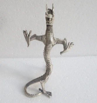 

Collectible Decorated Handwork Tibet Silver Carved stand dragon statue free shipping