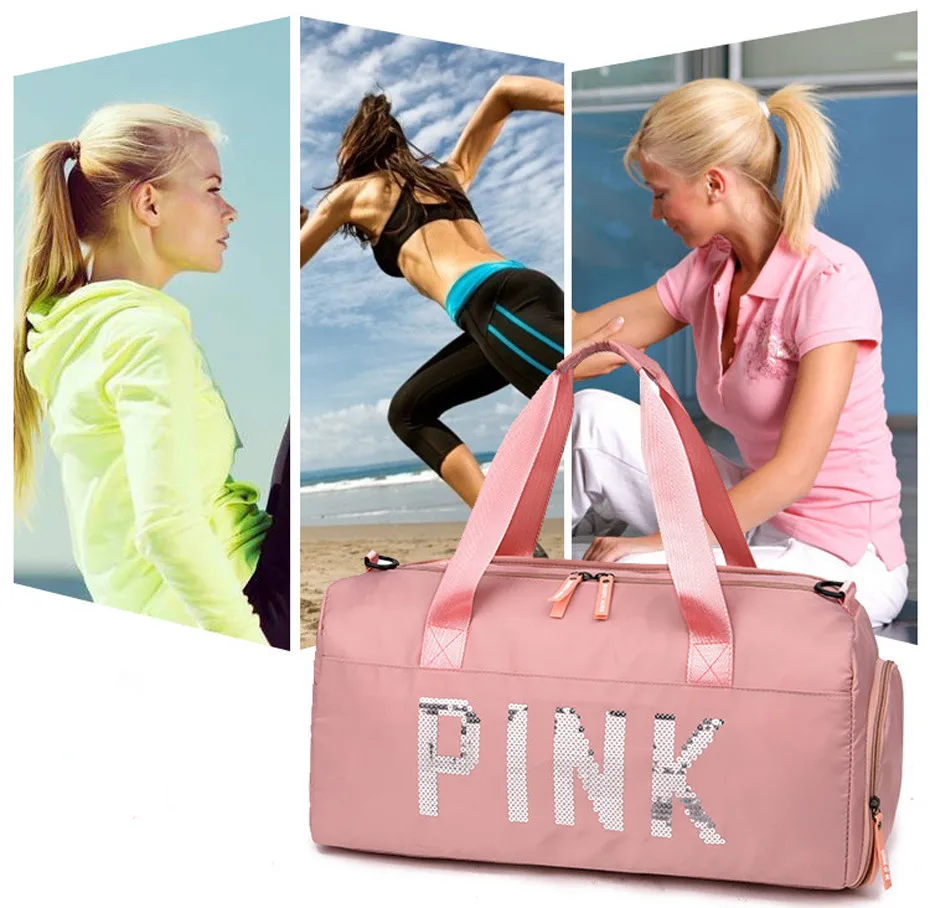 LADSOUL Большая вместительная сумка для обуви, разделительная сумка для влажной йоги, сумка на плечо для фитнеса, спортивная сумка с блестками и буквенным принтом, дорожная сумка унисекс
