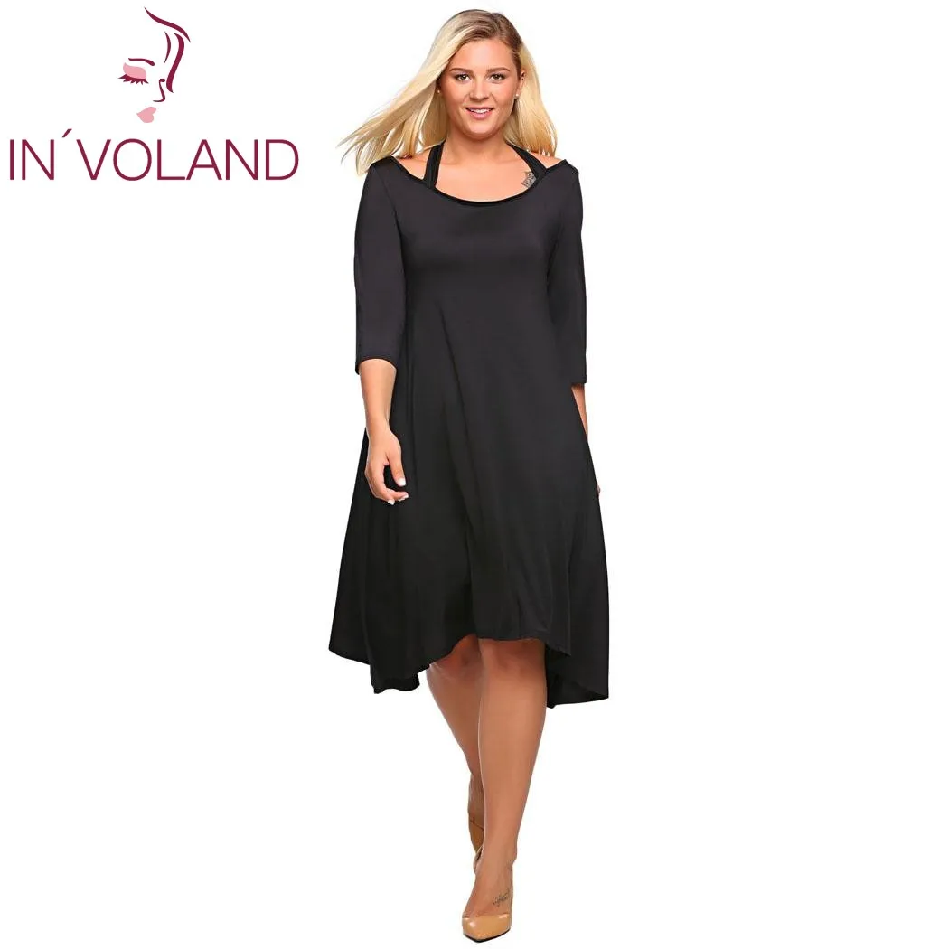 IN'VOLAND женское вечернее платье размера плюс XL-5XL весна осень 3/4 рукав вырез А-силуэт Короткие повседневные большие платья Feminino Vestidos