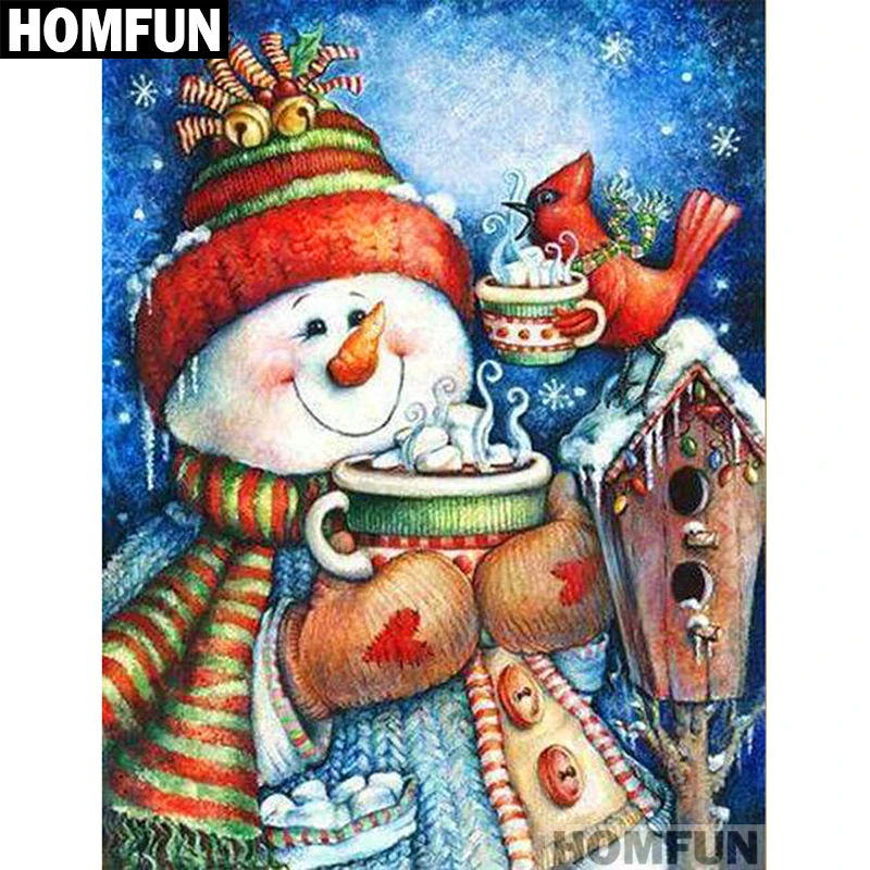 Алмазная 5D Вышивка HOMFUN A01597 Снеговик и птица полноразмерная/круглая картина