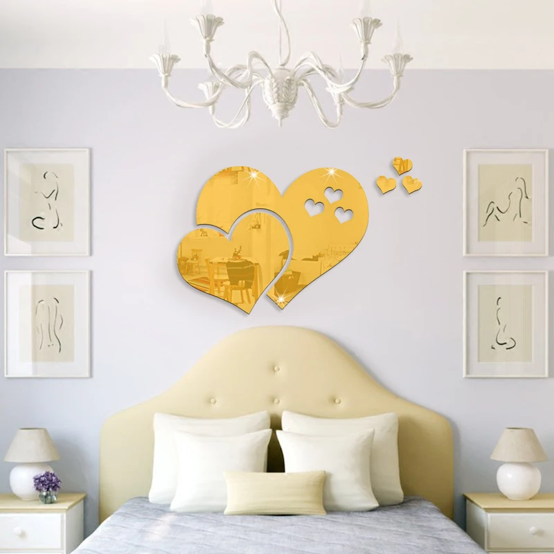 Pegatinas de pared espejo amor pared pegatina 3D decoración del hogar Diy calcomanías espejo removible corazones Pegatinas de pared espejo amor pared pegatina 3D decoración del hogar Diy calcomanías espejo removible corazones