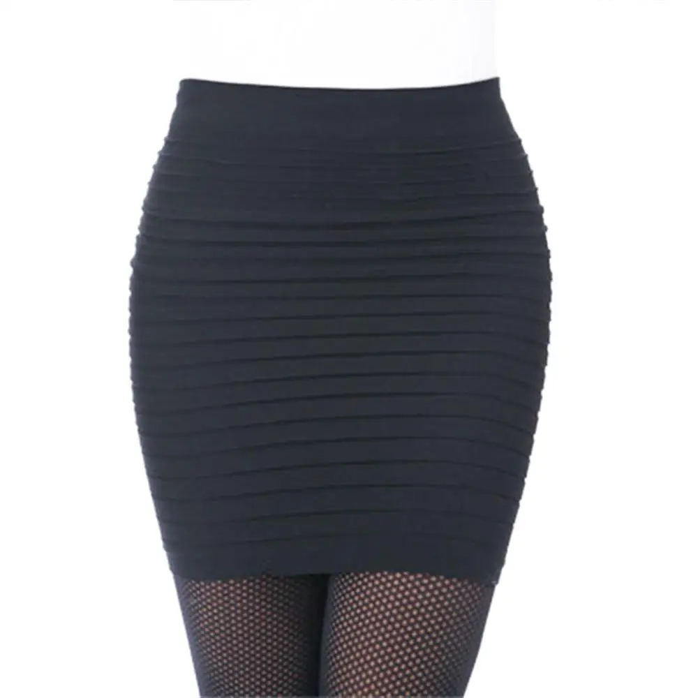 

2019 Summer Women Skirt High Waist Candy Color Plus Size Elastic Pleated Sexy Short Skirt Slim solid color A word skirt female