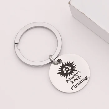 

Fashion Custom Men Women Keyring Supernatural Inspired Alway keep Fighting Stainless Keychain Couples Gift DIY Jewelry