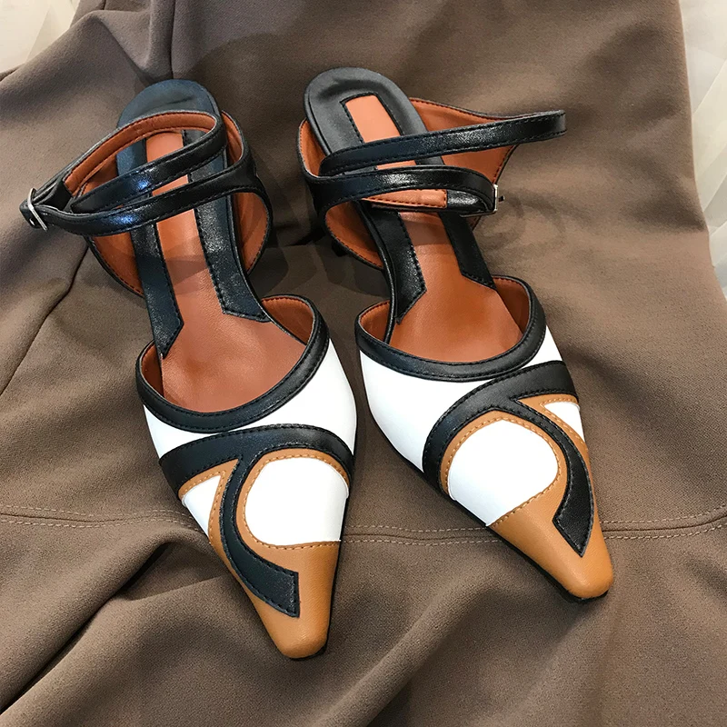 

Designer New Multi Color Leather Women Sandals Pointed Toe Slingbacks Ladies Shoes High Heels Ankle Strap Gladiators Stilettos