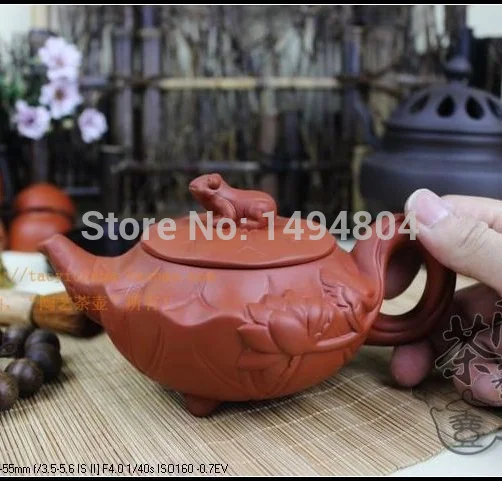 

Red Tea Set 360ML Chinese Yixing Lotus Leaves Tea pot,Purple Clay Tea Kettle