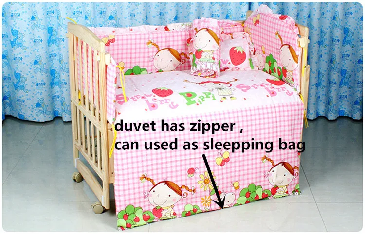 

Promotion! 6PCS Baby Girl Crib Bedding Set,Baby Accessories (3bumpers+matress+pillow+duvet) 100*60/110*65cm