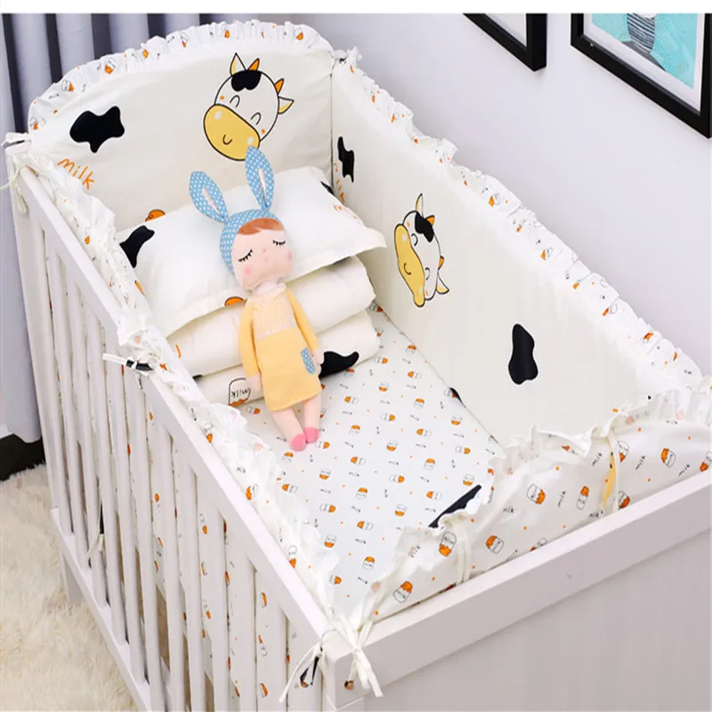 6 шт./компл. с героями мультфильмов, принт с рисунком животных для маленьких Постельное белье младенческой кроватки вокруг протектор бамперы мягкие Колыбель для новорожденных Постельное белье s наволочка
