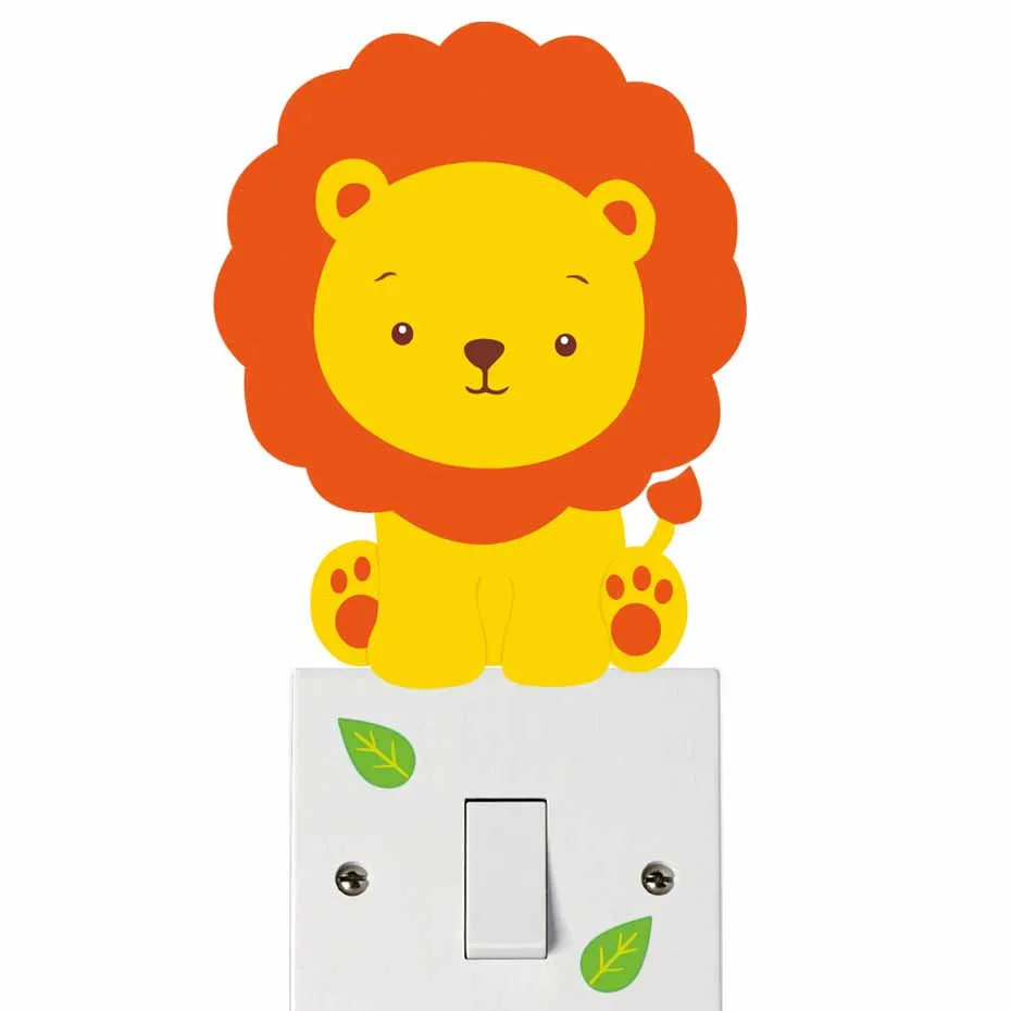 

Cute Lion And Leaves Color Light Switch Jungle Animals Wall Stickers For Kids Rooms Bedroom Quality Wall Art Decals Home Decor